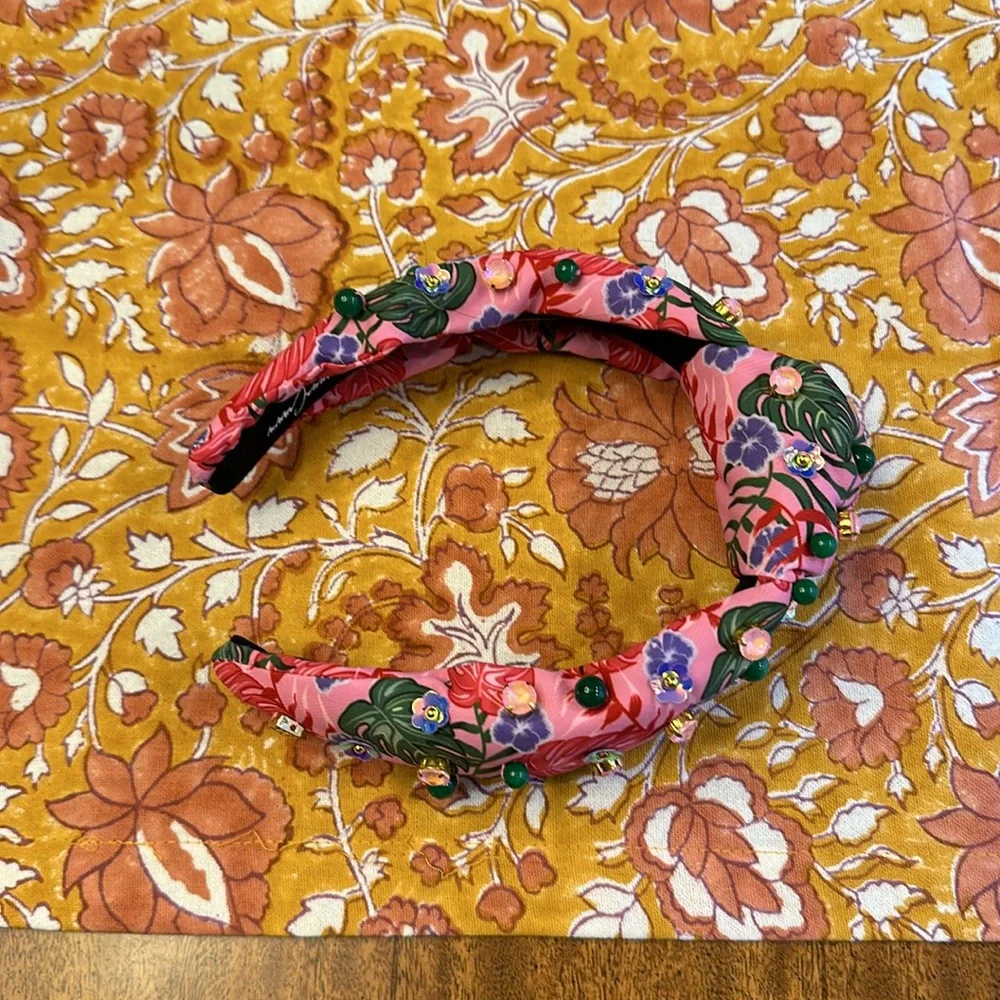 BRIANNA CANNON ADULT SIZE PINK LUAU HEADBAND WITH CRYSTALS & BEADS